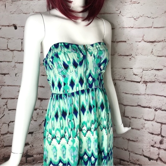 ENVY ME S Aqua Blue Green High Low Boho strapless summer dress Size Small - Picture 15 of 15